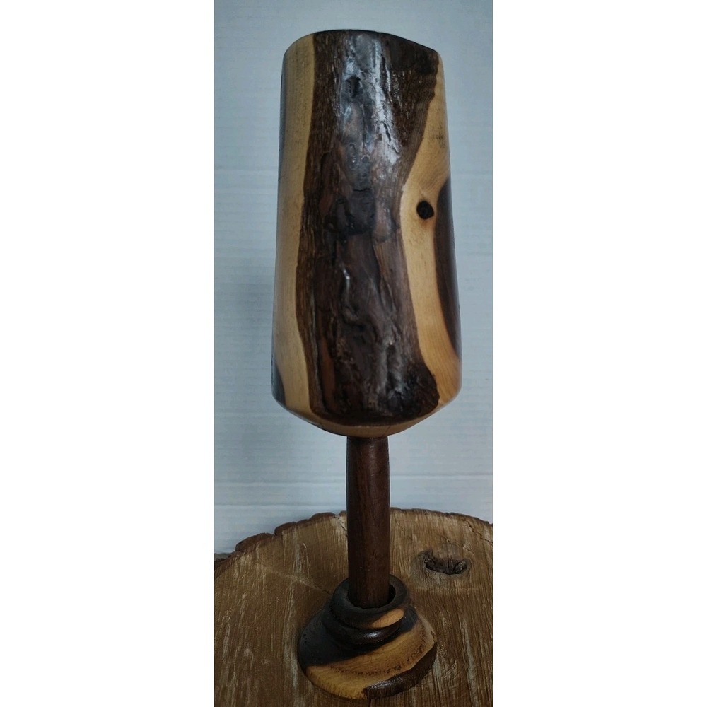 Irish Celtic Wedding Goblet Hand Carved Wood Cup Tall Rings Signed Rustic Decor